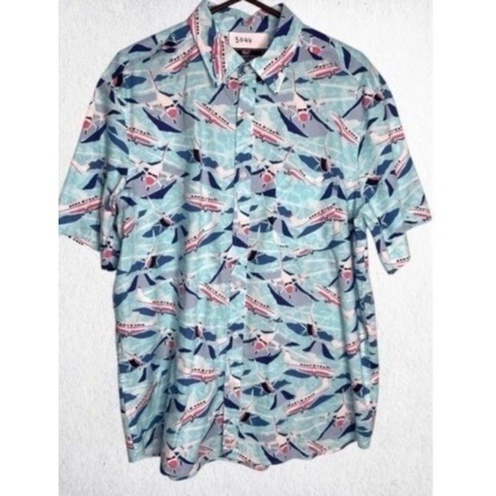 Vineyard Vines Jet Set Airplane Print Button Up Short Slv. Shirt Men‎ XL Vietnam